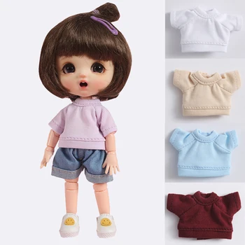 ob11 bebek giysileri ob11 bebek aksesuarları molly giysileri kısa kollu kazak T-shirt 1 / 12bjd üstleri yuvarlak tırnak giysileri kız oyuncak