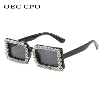 OEC CPO Kare Elmas Güneş Gözlüğü Kadın Küçük Çerçeve Moda Taklidi güneş gözlüğü Kadın Kristal Gözlük UV400 Oculos O962