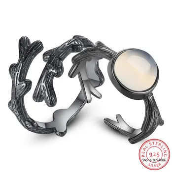 Orijinal Mehtap Orman Tasarım Parmak Yüzük Aytaşı Taş s925 Gümüş Siyah Şube Yüzük Kadınlar için Zarif Takı Görüntü 2