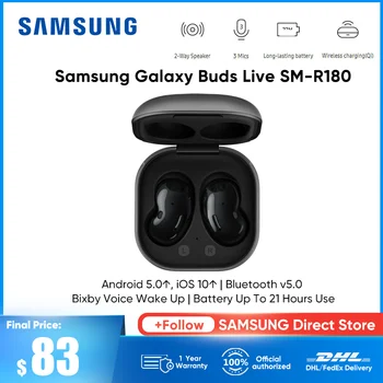 Orijinal Samsung Galaxy Tomurcukları Canlı kablosuz kulaklıklar AI Gürültü İptal Sistemi Bluetooth v5. 0 Şık Fit Kulak Tasarım