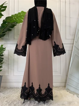 Orta Doğu Moda Ramazan Patchwork Dantel Uzun Hırka Müslüman Kadınlar İçin Dubai Abaya Maxi Elbise Kimono Türk İslam Giyim Görüntü 2