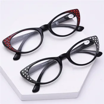 Oulylan Kedi Göz okuma gözlüğü Kadın Moda Elmas Presbiyopik Gözlük Hipermetrop Gözlük Bayanlar Eyewears Taşınabilir + 2.0 Görüntü 2