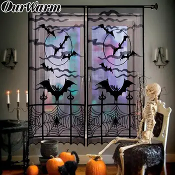 OurWarm 1 Adet Cadılar Bayramı Dantel kapı perdesi Perili seramik karo Sahne Yarasa Örümcek Ağı Perde Cadılar Bayramı Ev Pencere Parti Malzemeleri