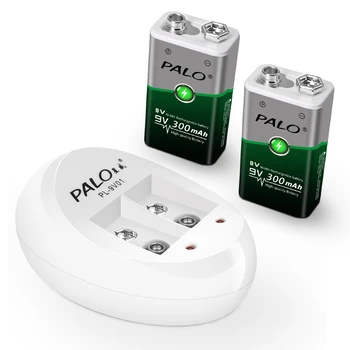 PALO 9V 300MAH NiMH 6f22 şarj edilebilir pil 9V piller + Akıllı 9V pil şarj cihazı için 9V nimh li-ion şarj edilebilir piller