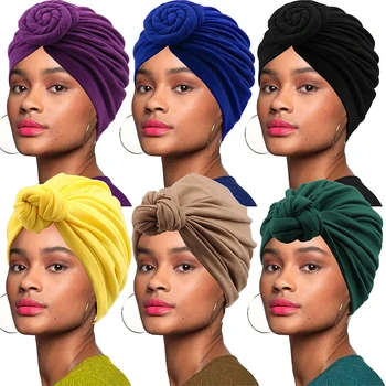 Pamuk Bükülmüş islami türban Kadınlar için Düz Renk Headwraps Kaput Türban Africain Femme Hindistan Şapka Turbante Mujer Kemo Kap