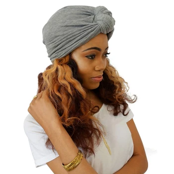 Pamuk Bükülmüş islami türban Kadınlar için Düz Renk Headwraps Kaput Türban Africain Femme Hindistan Şapka Turbante Mujer Kemo Kap Görüntü 2