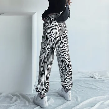Pantolon Kadın Zebra Çizgili Jogger Streetwear Harem Elastik Yüksek Bel Pantolon Moda Harajuku Kore Tarzı Femme Tüm Maç Gevşek Görüntü 2