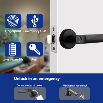 Parmak izi kapı kilidi Kolu USB Şarj Edilebilir Anti Hırsızlık Akıllı Biyometrik Anahtarsız Güvenlik Giriş Elektronik anahtarlı kilit Görüntü 2