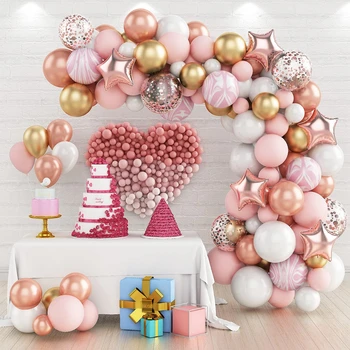 Pembe Macaron Balon Garland Kemer Kiti Lateks Konfeti Balon Düğün Dekor Mutlu Doğum Günü Partisi Dekoru Çocuklar Bebek Duş Balon