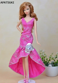 Pembe Moda Tek Parça Uzun Gece Elbisesi Barbie Bebekler Vestidos Parti Elbise 1/6 BJD Bebek Elbise oyuncak bebek giysileri