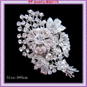 Perakende En Ucuz Fiyat Vintage Stil Kadın Moda Sıcak Kristal Demet Çiçek Düğün Gelin Broş Büyük Lüks Broş Pins