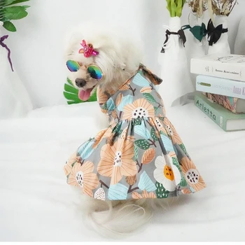 Pet köpek kedi Çiçek vintage elbise Sevimli Yavru Pamuk Prenses etek Parti Doğum Günü Düğün İlmek Elbise Bahar Evcil Hayvan Giysileri Görüntü 2
