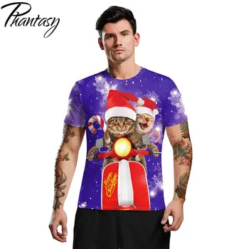 Phantasy 2020 Merry Christmas Çirkin T-Shirt Kadın Erkek Komik Anime Elbise Noel Kedi baskılı tişörtler