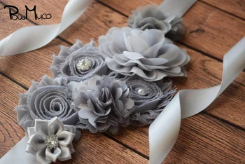 Powmuco Perişan El Yapımı Çiçek Ayarlanabilir Parti Elbise Kemer Moda Poligon Çiçek Analık Kemerler DIY Düğün Dekorasyon Görüntü 2