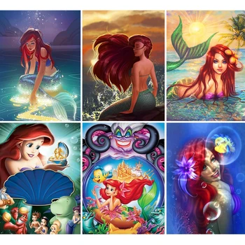 Prenses Mermaid Elmas Nakış Disney Anime Karakter Elmas Boyama Tam Matkap El Sanatları Rhinestones Resim Ev Dekor
