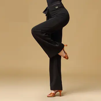 Profesyonel Custom Made Balo Salonu Dans Pantolon Kadın Latin Kare Dans Kostümleri Modern Standart Dans Pantolon Yüksek Bel Kadın Görüntü 2