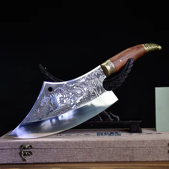 Profesyonel Çin şef bıçağı El Dövme Mutfak Bıçakları Çok Fonksiyonlu Et Cleaver Kemik Kesici Sabit Bıçak Pişirme Araçları