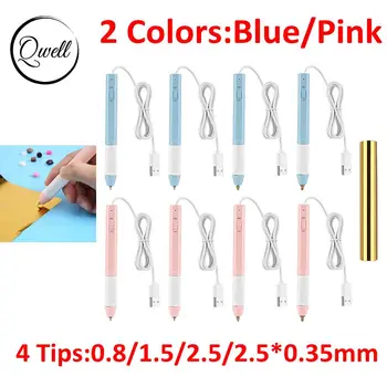 QWELL ısı folyo kalem USB Powered ince kolu ısıya dayanıklı yazı kalem DIY el yazısı kaligrafi kartları 4 ipuçları 2 renk