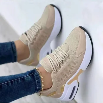 Rahat spor ayakkabı Kama Platformu Sneakers 2022 Yeni Moda Kadınlar Dantel-up Mesh Nefes kadın vulkanize ayakkabı