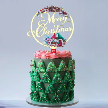 Renkli Baskı Akrilik Merry Christmas Kek Topper Yüksek Kaliteli Noel Kek Topper Aile için Mutlu Yeni Yıl Partisi Kek Dekorasyon Görüntü 2