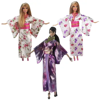 Renkli Japon Elbise Geleneksel Kimono Prenses Bebek Elbise barbie oyuncak bebek Giysileri Uzun Yukata Kostüm 1/6 BJD Aksesuar Oyuncak