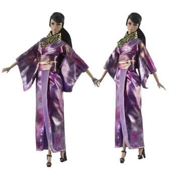 Renkli Japon Elbise Geleneksel Kimono Prenses Bebek Elbise barbie oyuncak bebek Giysileri Uzun Yukata Kostüm 1/6 BJD Aksesuar Oyuncak Görüntü 2