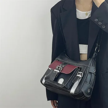 Retro Sıcak Kız Tarzı Crossbody Çanta Y2K Renk Kontrast kol çantası Çanta Kadınlar için Gotik Doku Messenger Çantalar ve Çanta Görüntü 2