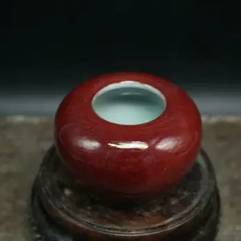 Retro Çin Kırmızı Sır Porselen Kavanoz Elma Şekli Pot Fırça Yıkama 2.56 inç Görüntü 2
