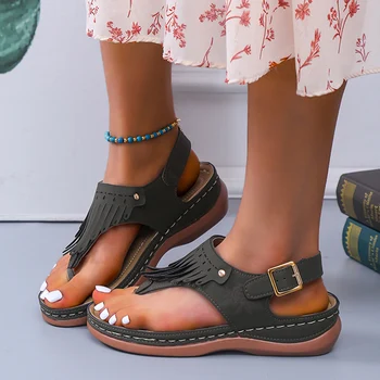 Rimocy Moda Saçak Takozlar Sandalet Kadın Klip Ayak Geri Kayış Platformu Sandalias Mujer 2022 Yaz Açık Plaj Sandalet Ayakkabı Görüntü 2