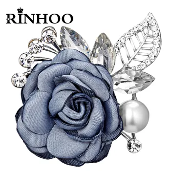Rinhoo Lüks Büyük Çiçek Broş Kadınlar için El Yapımı Bez Sanat Kristal Simüle İnci Gül Çiçek yaka iğnesi rozet Takı Hediye