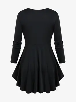 ROSEGAL Fermuar Tees Gotik Colorblock Dantel Up Tops Kadın Bahar Güz Streetwear T-Shirt Sevgiliye Boyun Uzun Kollu Bluzlar 4XL Görüntü 2