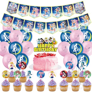 Sailored Ay Kız Tema Parti dekorasyon balonu Prenses Kız Doğum Günü Bayrağı Afiş Kek Toppers Parti Malzemeleri Görüntü 2