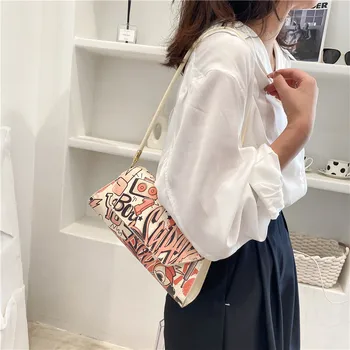Sanat Trendi Kadın omuzdan askili çanta Mektup Graffiti Baskı Koltukaltı Tasarım postacı çantası High-end Taşınabilir Sevimli Çanta Bayanlar Moda