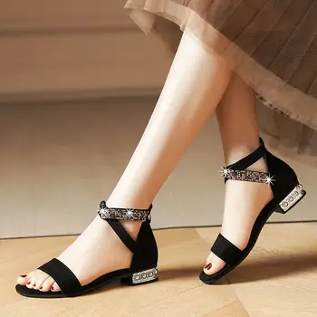 Sandalet kadın 2022 Yeni Moda Tüm Maç Taklidi Yüksek top Roma Ayakkabı Düz Kalın Topuk Peri Tarzı Ayakkabı Yaz Görüntü 2