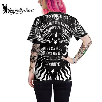 [Sen Benim Gizli] Yeni Moda Ouija Kurulu Kadın T-Shirt Büyücülük Tee Gotik Tarzı Siyah Üst kadın Korku Sokak T-Top XXL Görüntü 2