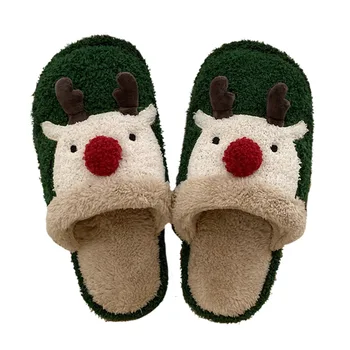 Sevimli Karikatür Ev Kapalı Peluş Terlik kadın Yeni Noel Elk Kış sıcak Çiftler pamuk terlikler Kadın Kapalı ev ayakkabıları