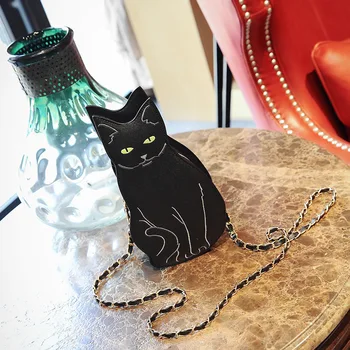sevimli siyah kedi zincirleri kadın omuz çantaları tasarımcı askılı çanta lüks pu deri crossbdoy çanta bayan harajuku küçük çantalar sac