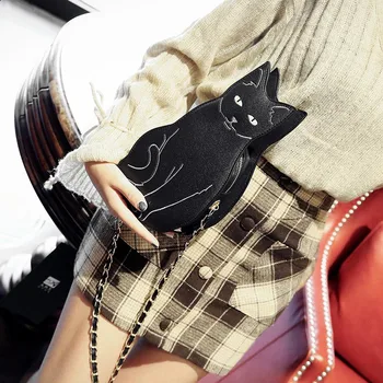 sevimli siyah kedi zincirleri kadın omuz çantaları tasarımcı askılı çanta lüks pu deri crossbdoy çanta bayan harajuku küçük çantalar sac Görüntü 2