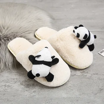 Sevimli Tırmanma Panda Terlik Kız Bulanık Ayakkabı Ev Slaytlar kadın Yakın Ayak Kabarık Terlik Kadın Kürklü Katır Ayakkabı 2022