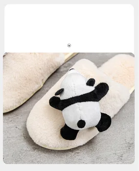 Sevimli Tırmanma Panda Terlik Kız Bulanık Ayakkabı Ev Slaytlar kadın Yakın Ayak Kabarık Terlik Kadın Kürklü Katır Ayakkabı 2022 Görüntü 2
