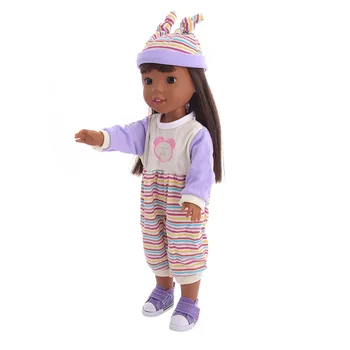 Sevimli Çizgili Pijama + 14.5 İnç İçin Şapka Tek Parça & 32-34 Reina,Bebek Aksesuarları,Bebek Giyim,Cm Paola Kızlar Wellie Wisher Hediye Görüntü 2