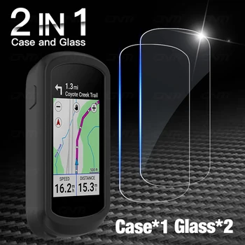 Silikon kılıf + 2 Adet Temperli cam Garmin Kenar Keşfetmek 2 Bisiklet kronometre Ekran Koruyucu ve Kapak Garmin Keşfetmek 2