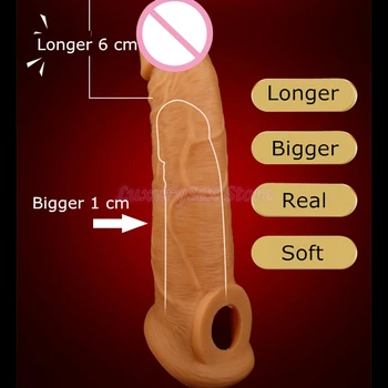 Silikon Penis Extender Kollu Seks Prezervatif Erkekler için Horoz Halka ile Kılıf Gecikme Dick Büyütme Çift Seks Oyuncakları