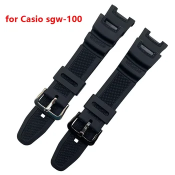Siyah Silikon Kayış Watchband Casio SGW-100 SGW100 Erkekler Kadınlar Kauçuk Spor Su Geçirmez Yedek Bilek Bandı Bilezik Kemer
