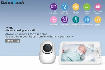 SM70 7 inç bebek izleme monitörü Kablosuz Kamera ile Ses 4X Zoom 22Hrs Pil Gece Görüş İnterkom 2-WayTemperature Sensörü Ninni