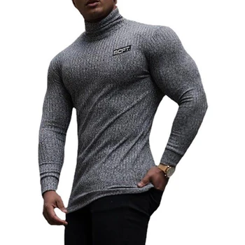 Sonbahar Moda Balıkçı Yaka Uzun Kollu Örme T Shirt Erkek Çizgili İnce Kazak Rahat Rulo Boyun Triko Kazak T-Shirt