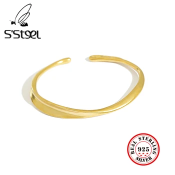 S'STEEL Kore Bileklik Kadınlar İçin 925 Ayar Gümüş Düzensiz Minimalist Altın Açık Bilezik Bilezik Bilezik Jonc Argent Takı