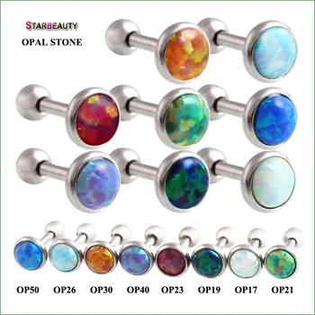 Starbeauty 1 ADET Lüks Doğal Opal Kulak Kemik Tırnak 16G Burun Piercing Ombligo 1.2x6x3 / 4 / 5mm Opal Dudak Piercing Nombril göbek takısı