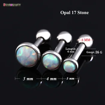 Starbeauty 1 ADET Lüks Doğal Opal Kulak Kemik Tırnak 16G Burun Piercing Ombligo 1.2x6x3 / 4 / 5mm Opal Dudak Piercing Nombril göbek takısı Görüntü 2