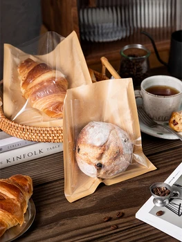 StoBag 100 pcs Kraft/Beyaz Kruvasan Painde Campagne Ambalaj Çanta İçin Ekmek Ekmek Önlemek Yağ Parti Çerezler Dekorasyon El Yapımı